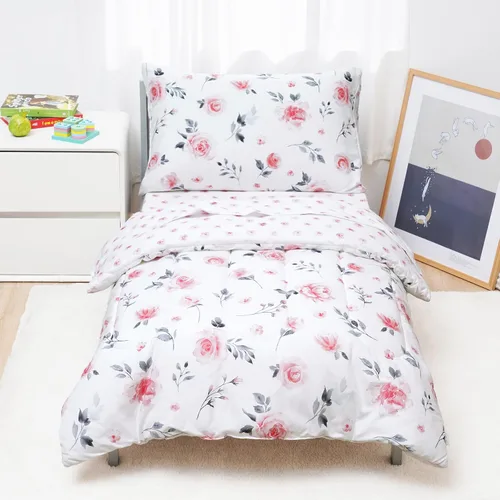 Vista 12 de david's kids Juego de ropa de cama de 4 piezas para niños pequeños - Juego de ropa de cama suave y transpirable para niñas, incluye edredón Mariposa