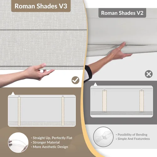Vista 5 de Boolegon Persianas Romanas Inalámbricas Sin Taladro para Ventanas, Sin Deshilachado 70% Opacas Persianas Romanas Sin Herramientas, Fácil Instalación