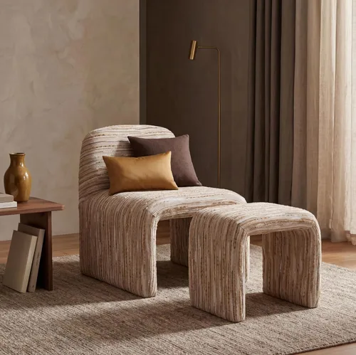Vista 8 de Silla moderna para sala de estar con otomana, silla tapizada de lino mixto, cómoda silla de lectura lateral para sala de estar, dormitorio, Beige