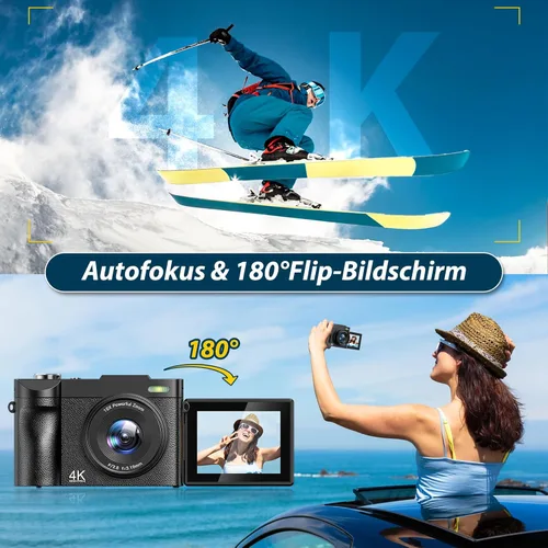Vista 6 de Cámara Digital 4K de 50 MP con Enfoque Automático Cámara de Vlogging para YouTube con Pantalla Abatible de 180° de 2.8 pulgadas, Cámara de Zoom