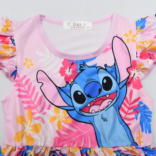 Vista 4 de Vestido de princesa de dibujos animados para niñas, vestido azul con mangas con volantes, vestido casual para niños grandes, talla 7-12 T
