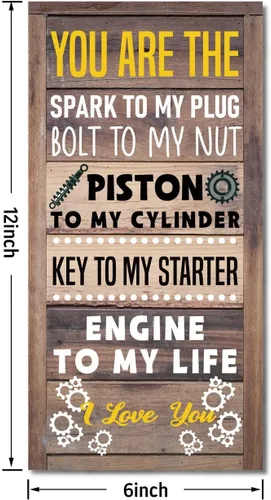 Vista 2 de Arte de pared rústico de mecánico: "Tú eres el motor de mi vida", letrero de perno y tuerca, regalo para motociclista y él