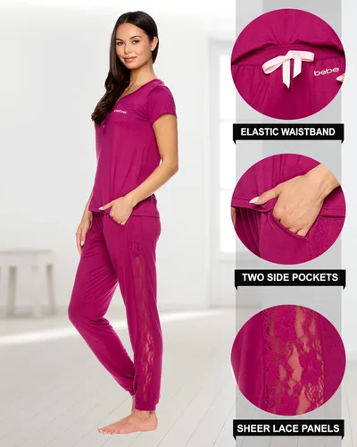 Vista 3 de bebe Conjunto de pijama para mujer camisa de manga corta con pantalones de pijama