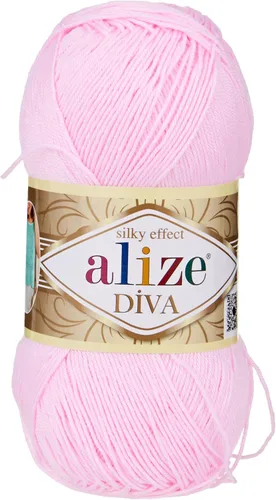 Vista 6 de Alize Diva Silk Effect 100% hilo acrílico de microfibra, 1 madejas de bola de 3.53 oz 383yds color (1 - crema)