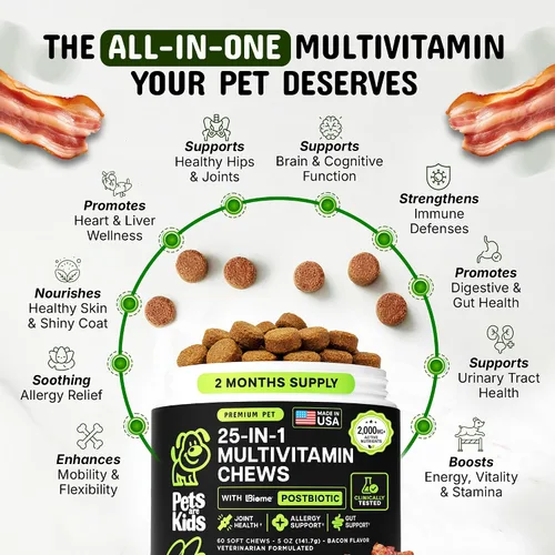 Vista 2 de Pets are Kids - Multivitamínico para perros 25 en 1 para intestino, movilidad, inmunidad, 60 masticables