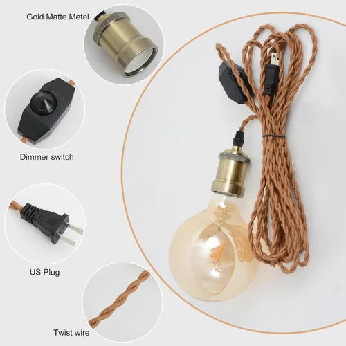 Vista 3 de Kit de cable de luz colgante enchufable con interruptor regulador, luces colgantes estilo granja, cable de alimentación de 19.69 pies de largo