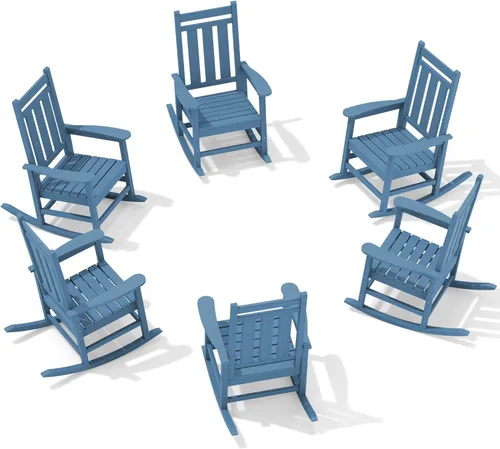 Vista 11 de Mecedora de exterior KINGYES, Mecedoras de patio para todo clima para porche, Sillas mecedoras de exterior de HDPE con respaldo alto para adultos