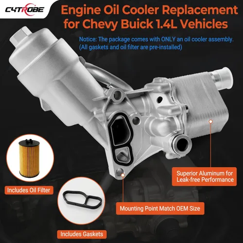 Vista 4 de Conjunto adaptador de carcasa del filtro del enfriador de aceite del motor con junta, inserto de filtro, tapa de aluminio compatible con Turbo 1.4L