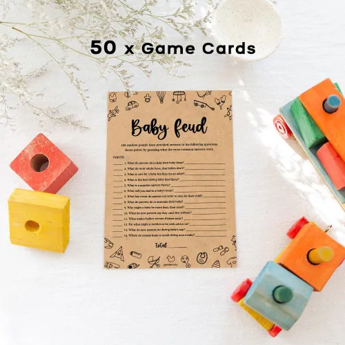 Vista 5 de GardenCity 50 tarjetas de juego de peleas familiares para baby shower, divertidos juegos de baby shower para niños o niñas, género neutro, papel