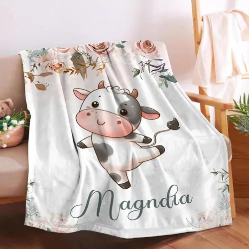 Vista 27 de Manta de bebé personalizada para niñas y niños pequeños, recién nacidos, regalos personalizados de vaca floral con nombre y texto, 40 x 30 pulgadas