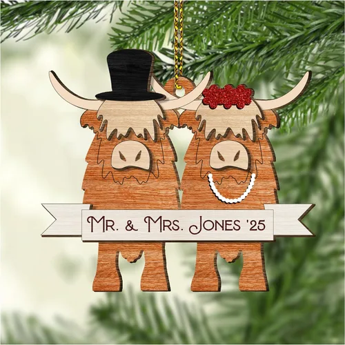 Vista 13 de Hyturtle Regalos de Adornos de Navidad Personalizados para Amantes de Vacas Highland - Adorno de Cerámica Navideño de Vaca Highland con Nombre