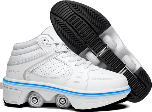 Vista 9 de Zapatos patines 2 en 1 con 4 ruedas retráctiles y zapatillas de deformación emergentes para deportes al aire libre y patinaje para niñas y niños