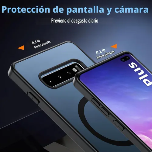 Vista 6 de BESINPO Funda magnética para Samsung Galaxy S10 Plus, [con patada invisible incorporada][grado militar a prueba de golpes] Funda delgada translúcida