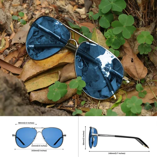 Vista 5 de ROCKNIGHT Lentes de sol polarizados estilo aviador para hombres y mujeres, lentes de sol con parte superior plana de metal, ligeras