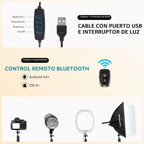 Vista 4 de Anillo de luz para selfie de 12 pulgadas con trípode de 59 pulgadas y soporte para teléfono, luces circulares LED regulables, anillo de luz