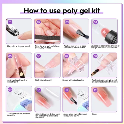 Vista 7 de JEWHITENY Kit de uñas de gel de 14 colores, kit de esmalte de uñas de gel de 27 colores con luz UV todo en uno, kit de iniciación de arte de uñas