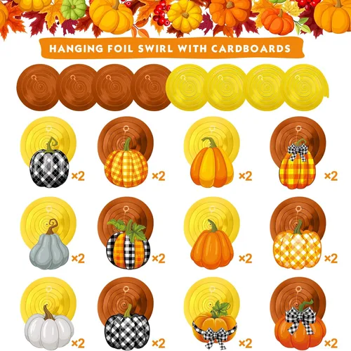Vista 3 de Dianelhall 54 decoraciones de fiesta de otoño, decoraciones de remolinos colgantes de Acción de Gracias, recortes de calabaza y arce, remolinos
