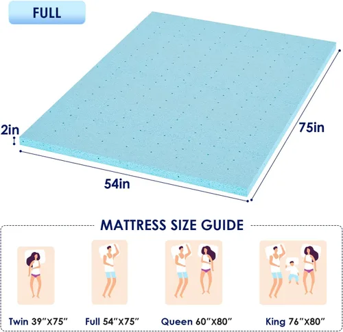 Vista 7 de PayLessHere - Cubrecolchón de 2 pulgadas de espuma viscoelástica con gel/Cubrecolchón con infusión de gel/Certificado CertiPUR-US/Fácil de limpiar