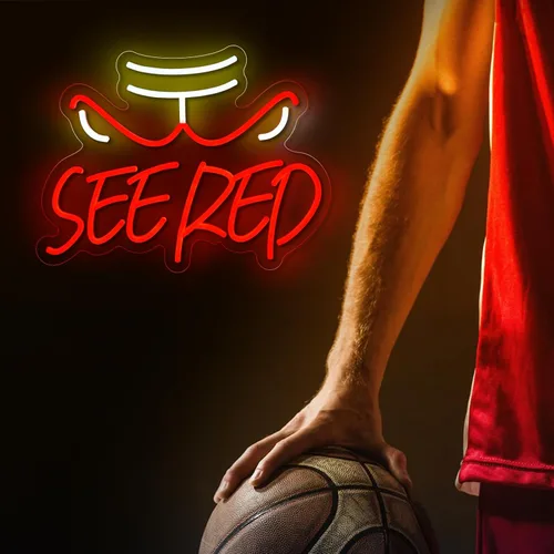 Vista 6 de Letrero de neón rojo con eslogan de los toros de la NBA para decoración de pared, letrero de baloncesto con USB regulable, luces LED de neón
