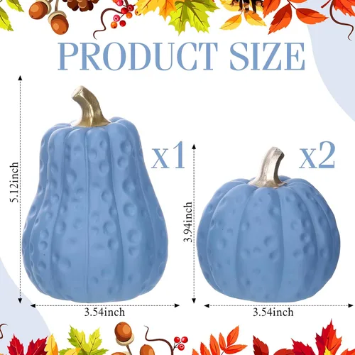 Vista 2 de Yookeer 3 piezas de decoración de calabaza de otoño de Acción de Gracias de resina azul dorado calabazas decorativas de otoño de Acción de Gracias