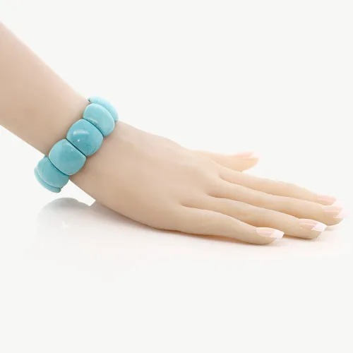 Vista 2 de Gem Stone King Pulsera elástica de cuentas de howlita turquesa simulada de 7.5 pulgadas para mujer, 0.787 in, Metal Gema, Turquesa simulada