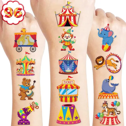 Vista 10 de 96 tatuajes temporales que brillan en la oscuridad para niños - Payaso de circo de carnaval Animal Popcorn Fake Tattoos Luminous Waterproof
