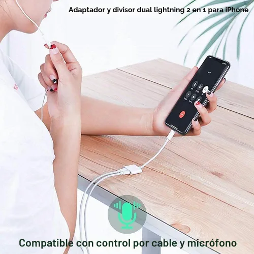 Vista 6 de [Certificado MFi de Apple] Paquete de 2 adaptadores Lightning a 2 Lightning para iPhone, Dual Lightning AUX + adaptador de carga, divisor de cable