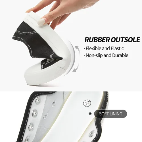 Vista 3 de Zapatos de lona transpirables para mujer, tenis de lona con cordones para mujer, tenis de moda de caña baja, tenis clásicos en blanco y negro