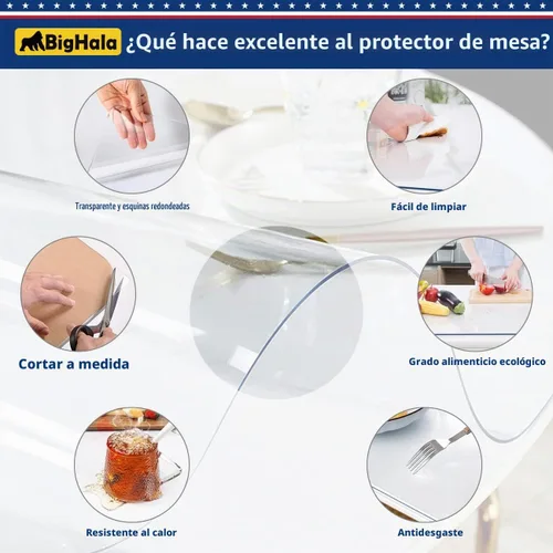 Vista 3 de Protector de mesa de madera para muebles, manteles de plástico transparente lavable, funda protectora para escritorio, vinilo de PVC, protector