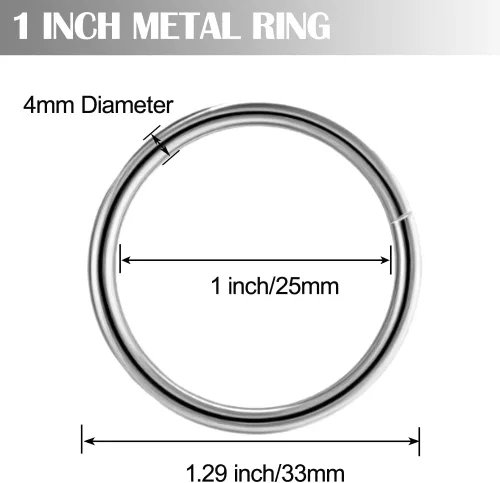 Vista 2 de Anillos de metal Ewparts para manualidades 1 pulgada 30 unidades Pequeñas Anillos de metal de acero inoxidable soldados Grosor de 4 mm Anillo O