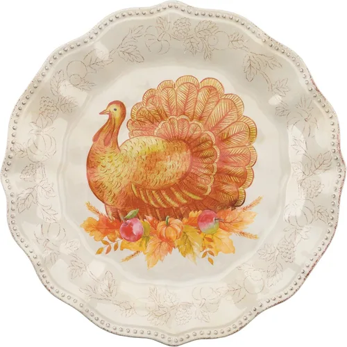 Vista 5 de UP ware - Juego de vajilla de melamina de pavo con purpurina de 16 piezas, juego de platos para exteriores, juegos de platos y cuencos, decoraciones