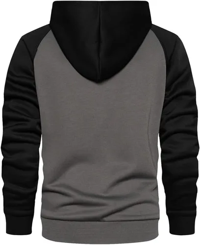 Vista 5 de Sudadera con manga larga estilo raglán en contraste, con forro polar, con capucha y bolsillo tipo canguro, para hombre