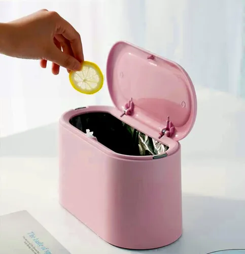 Vista 11 de LTWQLing - Bote de basura pequeño de plástico con tapa - Papelera emergente de 2 L para tocador de baño, escritorio, mesa o mesa auxiliar - Para