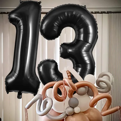 Vista 4 de Globos de aluminio grandes de 13 o 31 pulgadas, globos grandes de 40 pulgadas para 13 cumpleaños, aniversario, evento, celebración, fiesta Negro