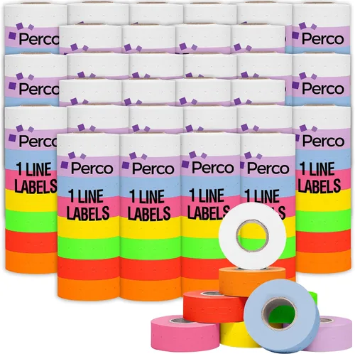 Vista 44 de Etiquetas azules Perco de 1 línea - 8 rollos, 1 funda, 8,000 etiquetas en blanco para pistolas de precio y fecha de 1 línea Perco - Fabricadas