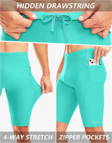 Vista 4 de Pudolla Men's Swim Jammers with Zipper Pockets Durable Athletic Swimsuit Shorts for Men Lap Swimming Training Competition