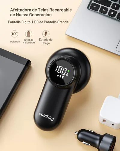 Vista 3 de coldSky Aspiradora recargable para telas, removedor de pelusas con pantalla digital, aspiradora para suéteres con 6 cuchillas de hoja y traba