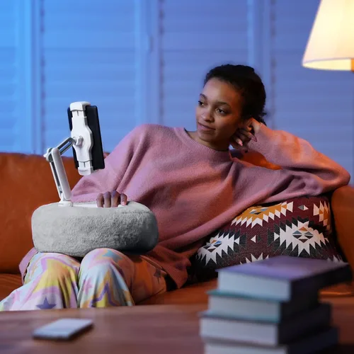 Vista 7 de SupeDesk - Almohada para tablet para cama, soporte ajustable para tableta con cuenco desmontable para aperitivos, soporte para teléfono para cama