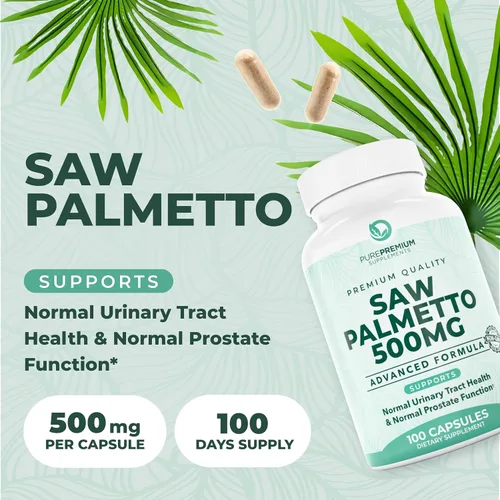 Vista 2 de Saw Palmetto Premium 500 mg para hombres y mujeres – Extracto de palma enana americana de máxima fuerza y suplemento en cápsulas en polvo – Apoya