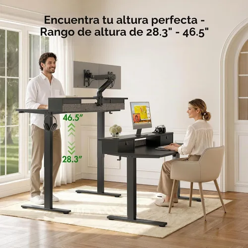 Vista 8 de FEZIBO - Escritorio eléctrico de altura ajustable de 48 x 24 pulgadas con cajón doble, escritorio para computadora, mesa de pie para oficina en casa
