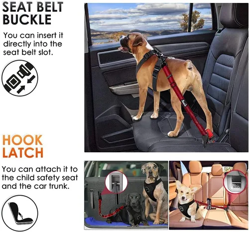 Vista 66 de SlowTon Cinturón de seguridad para perro, correa de cinturón de seguridad ajustable para perro, 2 en 1, cinturón de seguridad para perro