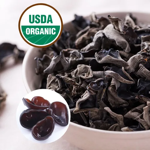Vista 3 de VIGOROUS MOUNTAINS - Setas orgánicas secas comestibles de madera para orejas de hongos negros, 4 onzas Auricularia Auricula-judae para cocinar