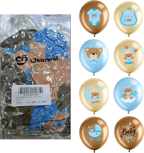 Vista 8 de 36 globos de oso para bebé, globos de látex de oso azul, marrón, globos de bebé, globos con la que podemos esperar para fiestas de cumpleaños