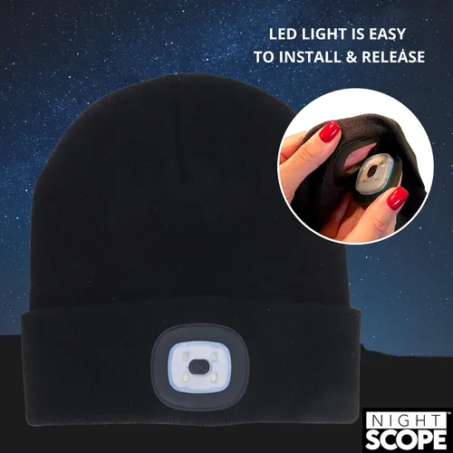 Vista 2 de Night Scope Rechargeable LED Warm Knit Beanie foe Women Men