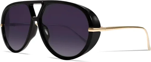 Vista 12 de Lentes de sol estilo aviador retro dorados para mujeres y hombres, 2025 de metal de gran tamaño de los años 70, gafas de sol negras