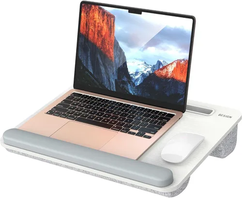 Vista 10 de Besign LT08 - Soporte para laptop, escritorio de regazo portátil con cojín de almohada, se adapta a portátiles de hasta 14 pulgadas, con tira Negro