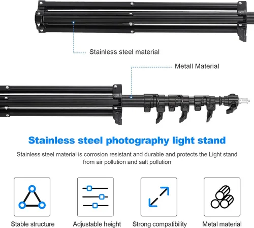 Vista 5 de Soporte de luz resistente de 9.8 pies/9.8 ft, trípode de fotografía, soporte de luz de metal ajustable acolchado con bolsa de transporte de 1/4 a