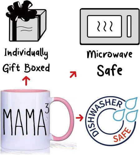 Vista 5 de Dnuiyses Taza divertida de madre de tres regalos para mamá, regalos para el día de la madre, regalos de anuncio de embarazo, regalos para mamá, taza