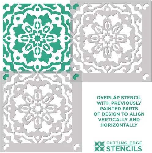 Vista 6 de Cutting Edge Stencils Amalfi - Plantilla de azulejos reutilizable para pintar azulejos, hormigón, patios y paredes, decoración del hogar