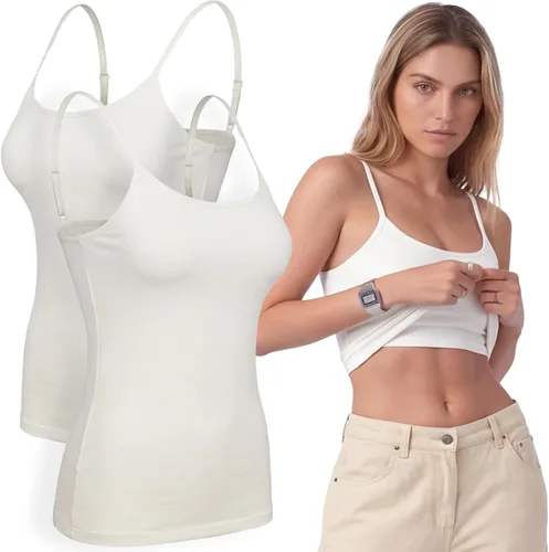 Vista 22 de Emmalise Camiseta de mujer con brasier integrado, soporte de tela sin varillas, camisola corta